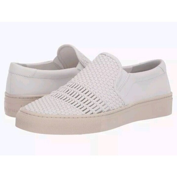 NIB Via Spiga Women Sara Slip on Sneakers Woven Leather WHITE SZ 8.5M - Picture 1 of 13